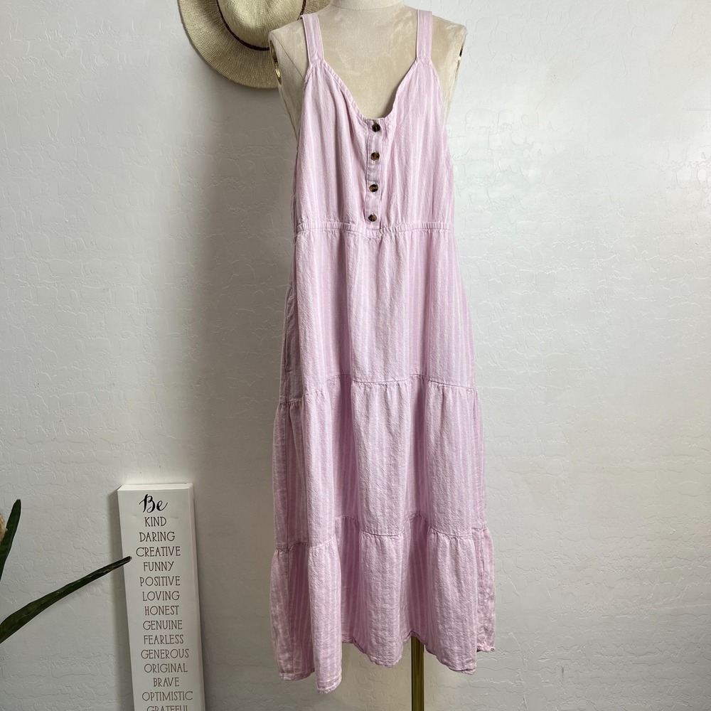 SONOMA maxi sun summer dress XL thick straps smock pockets baby pink stripes